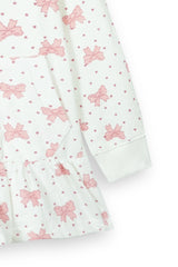 Girls Bows and Mini-Heart Print Frill Hemline Hoodie - 100% Cotton Terry
