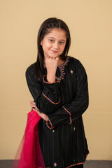 Black Embroidered Cotton Suit with Gharara for Girls | Festive 3-Piece Eastern Wear