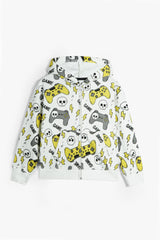 Gaming Print 100% Cotton Terry Hoodie – Kids Zip-Up Hoodie