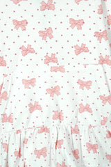 Girls Bows and Mini-Heart Print Frill Hemline Hoodie - 100% Cotton Terry