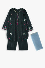 Girls Black Embroidered Cambric Suit | 3-Pieces Eastern Wear | Winter Collection