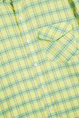 Kids Yellow-Green Plaid Cotton Casual Shirt