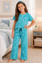 Girls Ferozi Star Printed Night Suit