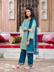 Girls 3-Piece Eastern Wear Suit – 100% Cotton Embroidered Festive Outfit