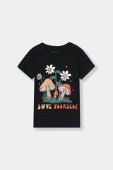 Girls Black Mushroom Tee