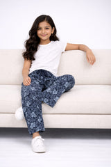 GirlsDenim Blue Flower Jacquard  Trouser