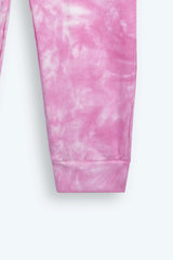 Kids Pink Tie & Dye Tracksuit – 100% Cotton Terry Hoodie & Joggers Set