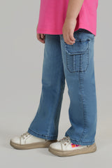 Girls Ice Blue  Wide Leg  Six Pocket Trousers