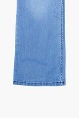 Girls Light Blue Flare Yellow Flower Embroidered Pant