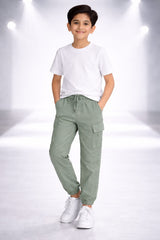 Boys Jogger Cotton 6 Pocket  Cargo Trouser  Olive Color