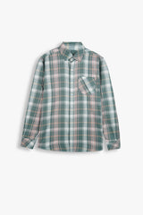 Kids Green-Grey Plaid Cotton Casual Shirt