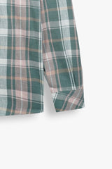 Kids Green-Grey Plaid Cotton Casual Shirt