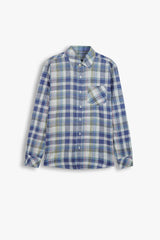 Kids Blue-Green Plaid Cotton Casual Shirt