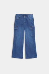Women Mid Blue Wide Leg Six Pocket Pant