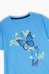 Girls Light Blue Butterfly Top