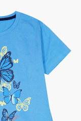 Girls Light Blue Butterfly Top