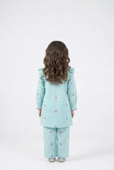 Girls Cotton Butterfly Embroidered Suit – 2 Piece Kurti & Trouser Set