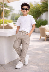 Boys Light Brown Cotton 6 Pocket Cargo Trouser