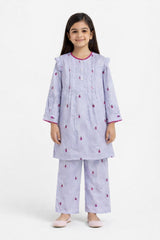 Girls Cotton Butterfly Embroidered Suit – 2 Piece Kurti & Trouser Set