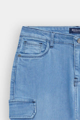 Women Light Blue Wide Leg Eight Pocket Pant