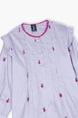 Girls Cotton Butterfly Embroidered Suit – 2 Piece Kurti & Trouser Set