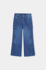 Women Mid Blue Wide Leg Eight Pocket Pant