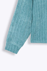 Kids Velour Tracksuit – Teal Ribbed Set