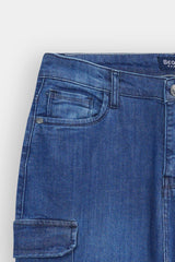 Women Mid Blue Wide Leg Eight Pocket Pant