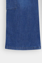 Women Mid Blue Wide Leg Eight Pocket Pant