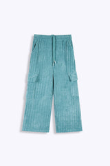 Kids Velour Tracksuit – Teal Ribbed Set