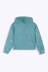 Kids Velour Tracksuit – Teal Ribbed Set