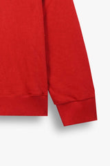 Girls Red Fleece Sweatshirt with Floral Embroidery & Ruffle Shoulders