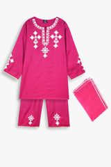 Girls Embroidered 3-Piece checked Suit – Winter Cotton