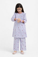 Girls Cotton Butterfly Embroidered Suit – 2 Piece Kurti & Trouser Set
