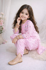 Girls Eastern Pink Cotton Suit – Pink Embroidery