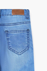 Girls Light Blue Flare Yellow Flower Embroidered Pant