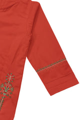 Cotton Peach Embroidered  3 Pcs Suit With Net Dupatta