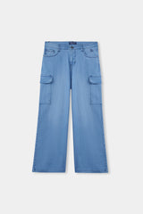 Women Light Blue Wide Leg Six Pocket Pant
