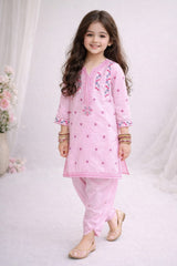 Girls Eastern Pink Cotton Suit – Pink Embroidery
