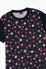 Girls Black Small Flower Top