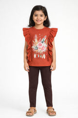 Girls Light Brown Flare Flower Tee