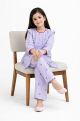 Girls Cotton Butterfly Embroidered Suit – 2 Piece Kurti & Trouser Set