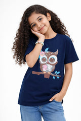 Girls 11-14 Years Blue Owl Tee