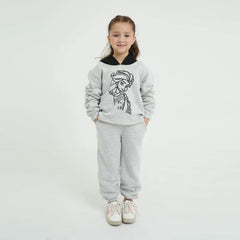 Girls Grey Elsa Tracksuit – 100% Cotton Fleece Short-Body Hoodie & Joggers
