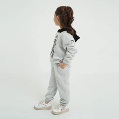 Girls Grey Elsa Tracksuit – 100% Cotton Fleece Short-Body Hoodie & Joggers
