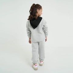 Girls Grey Elsa Tracksuit – 100% Cotton Fleece Short-Body Hoodie & Joggers