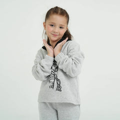 Girls Grey Elsa Tracksuit – 100% Cotton Fleece Short-Body Hoodie & Joggers