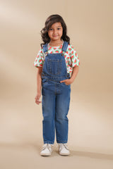 Girls Denim Dungaress  Mid Blue