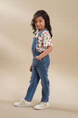 Girls Denim Dungaress  Mid Blue