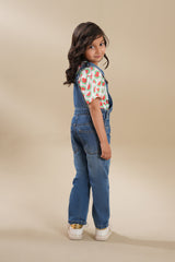Girls Denim Dungaress  Mid Blue